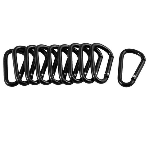 2020 New Hot Practical 10 Pcs Black D Shaped Aluminum Alloy Carabiner Hook Keychain Climbing Equipment Karabiner Mosqueton