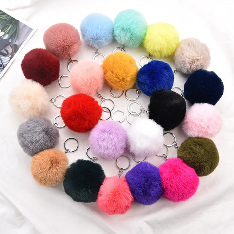 8cm Rsimulation Abbit Fur Ball Fluffy Pom Pom Keychains Keyring PomPom Car Key Chain for Llavero Women Charm Bags Accessories