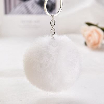 8cm Rsimulation Abbit Fur Ball Fluffy Pom Pom Keychains Keyring PomPom Car Key Chain for Llavero Women Charm Bags Accessories