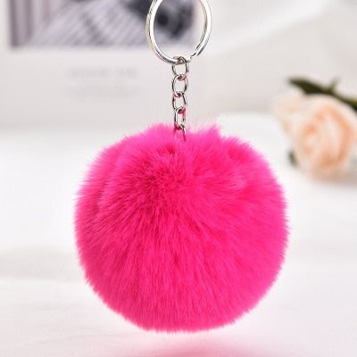 8cm Rsimulation Abbit Fur Ball Fluffy Pom Pom Keychains Keyring PomPom Car Key Chain for Llavero Women Charm Bags Accessories