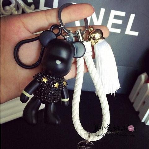 Handmade DIY Craft Rhinestone Bomgom Tassels Cartoon Popobe Gloomy Bear Keychain Cute Bag Charm Holder Cartoon Resin Key Chain