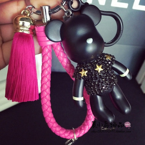 Handmade DIY Craft Rhinestone Bomgom Tassels Cartoon Popobe Gloomy Bear Keychain Cute Bag Charm Holder Cartoon Resin Key Chain