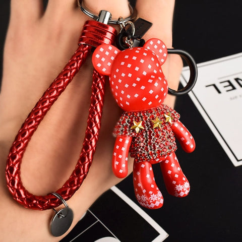 Handmade DIY Craft Rhinestone Bomgom Tassels Cartoon Popobe Gloomy Bear Keychain Cute Bag Charm Holder Cartoon Resin Key Chain