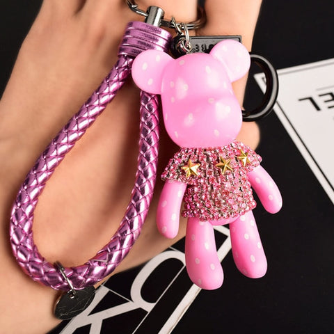 Handmade DIY Craft Rhinestone Bomgom Tassels Cartoon Popobe Gloomy Bear Keychain Cute Bag Charm Holder Cartoon Resin Key Chain