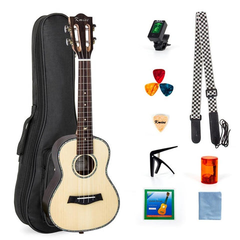 Kmise Concert Ukulele 23 inch Ukelele Tiger Flame Okoume Starter Kit Classical Guitar Head with Gig Bag Tuner Strap String