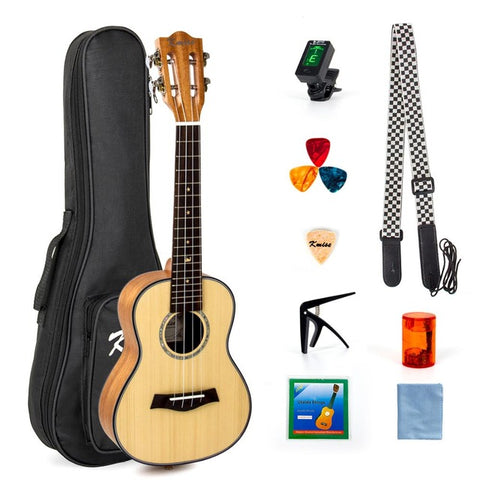 Kmise Concert Ukulele 23 inch Ukelele Tiger Flame Okoume Starter Kit Classical Guitar Head with Gig Bag Tuner Strap String