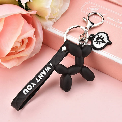 New Fashion Stereo Cute Balloon Dog Keychain Key ring Creative Cartoon Mobile Phone Bag Car Pendant Fun Keychain