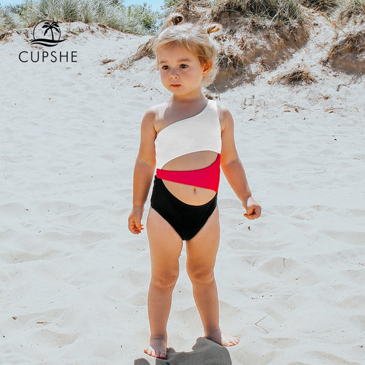 CUPSHE One Shoulder Cut Out One-piece Swimsuit For Toddler Girls And Girls Kids Swimsuit 2020 Children Bathing Suits 2-12 Years