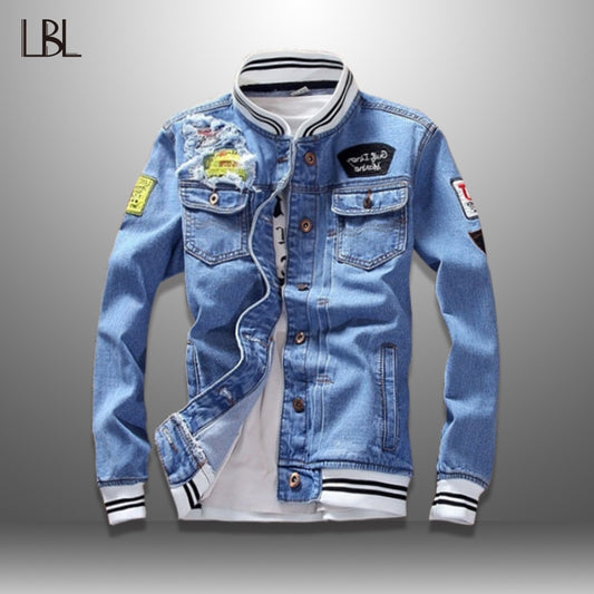 LBL Denim Jacket Men Autumn Fashion Cool Trendy Mens Jean Jackets Spring Casual Coat Outwear Stand Collar Motorcycle Cowboy 2019