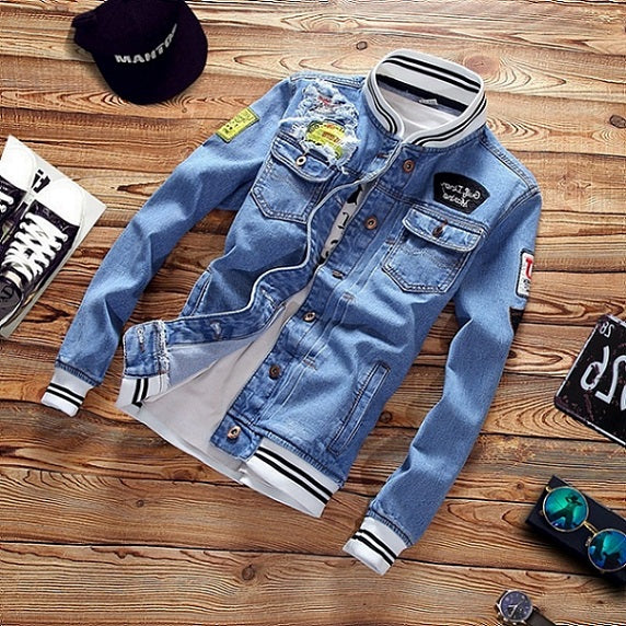 LBL Denim Jacket Men Autumn Fashion Cool Trendy Mens Jean Jackets Spring Casual Coat Outwear Stand Collar Motorcycle Cowboy 2019