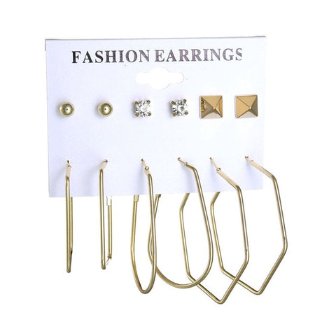 MissCyCy 6 Pairs Rhinestone Crystal Simulated Pearl Earrings Set Gold Color Leaves Hoop Earrings For Women Gift