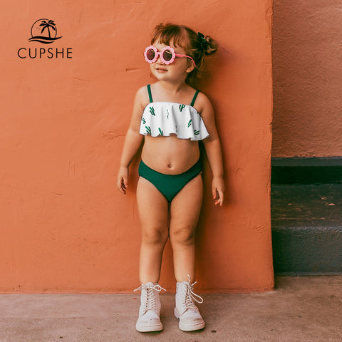 CUPSHE Green Cacti Print Bikini Sets For Toddler Girls and Girls 2020 Kids Children Swimsuits Swim Bathing Suits 2-13 Years