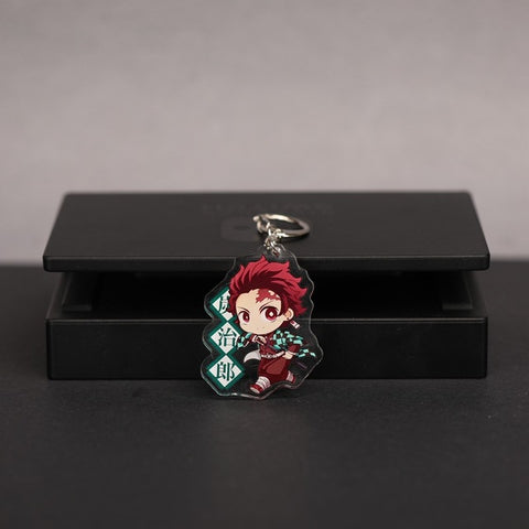 Anime Demon Slayer Acrylic Keychain Cute Brinco Blade Of Ghost Key Chain Kamado Tanjirou Cosplay Pompom Yaiba Keyring Pendant