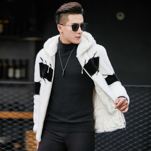 Men's Fur Coat Real Mink Fur Jacket Hooded Plus Size Mens Mink Coat Short Luxury Jackets Men Natural Fur Coats KJ1404