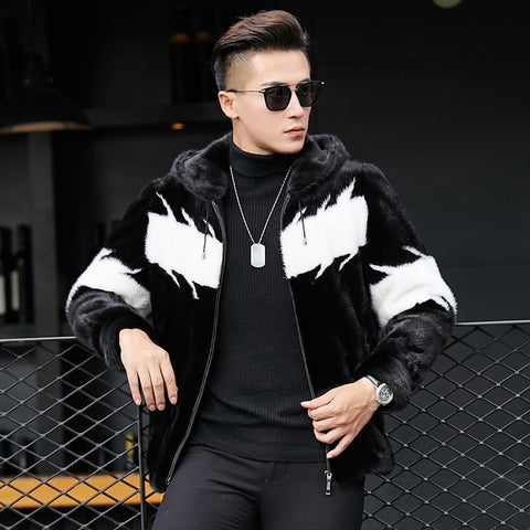 Men's Fur Coat Real Mink Fur Jacket Hooded Plus Size Mens Mink Coat Short Luxury Jackets Men Natural Fur Coats KJ1404