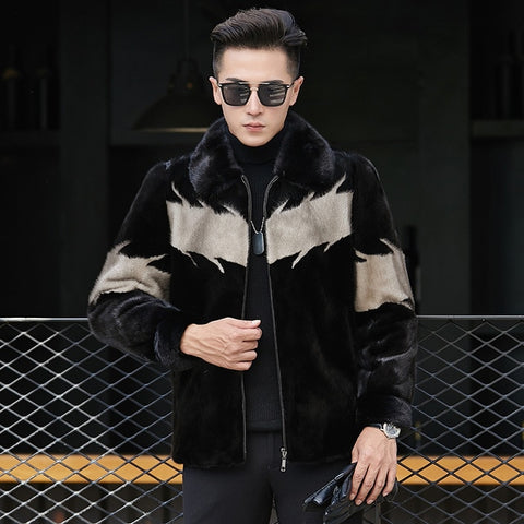 Men's Fur Coat Real Mink Fur Jacket Hooded Plus Size Mens Mink Coat Short Luxury Jackets Men Natural Fur Coats KJ1404