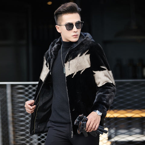 Men's Fur Coat Real Mink Fur Jacket Hooded Plus Size Mens Mink Coat Short Luxury Jackets Men Natural Fur Coats KJ1404