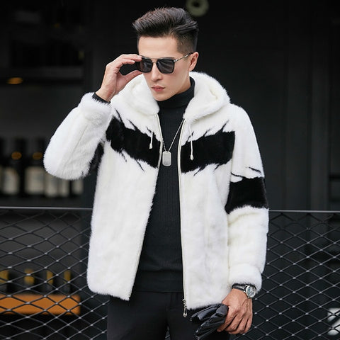 Men's Fur Coat Real Mink Fur Jacket Hooded Plus Size Mens Mink Coat Short Luxury Jackets Men Natural Fur Coats KJ1404