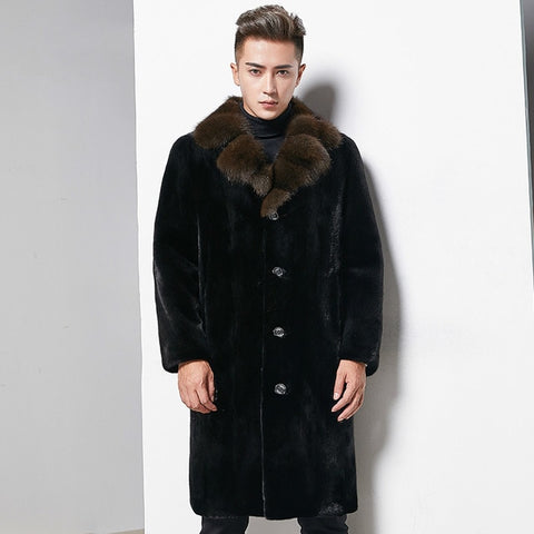 New Mens Mink Coat Winter Natural Fur Jacket Men Real Fur Collar Whole Mink Fur Coats Long Luxury Jacket AC010 KJ1347