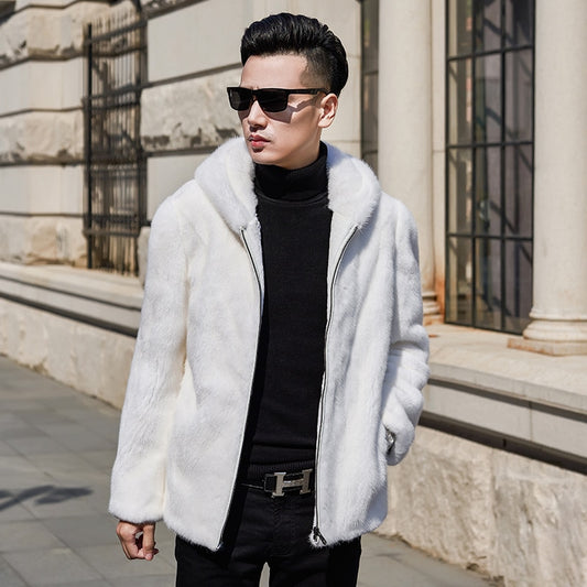 2020 Mens Mink Coat Real Fur Coat Men Winter Natural Mink Fur Jacket Hooded White Korean Jackets Coats 95005 KJ3305