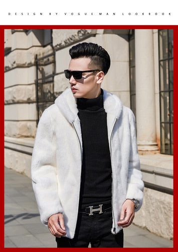 2020 Mens Mink Coat Real Fur Coat Men Winter Natural Mink Fur Jacket Hooded White Korean Jackets Coats 95005 KJ3305