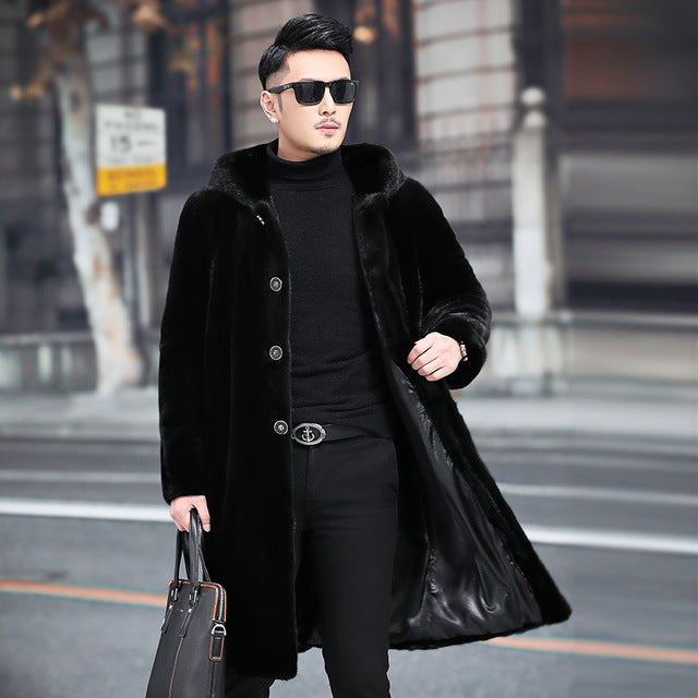 Real Natural Mink Fur Jacket Men Hooded Winter Jacket Long Real Fur Coat Men Overcoat Mens Mink Jackets 4189 KJ2724