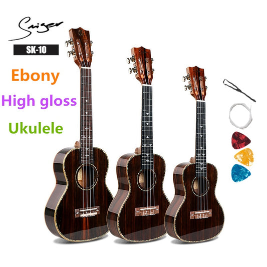 Ukulele 21 24 26 Inches All Ebony Mini Electri Soprano Concert Tenor Acoustic Guitars 4 Strings Ukelele Pickup Travel Guitar