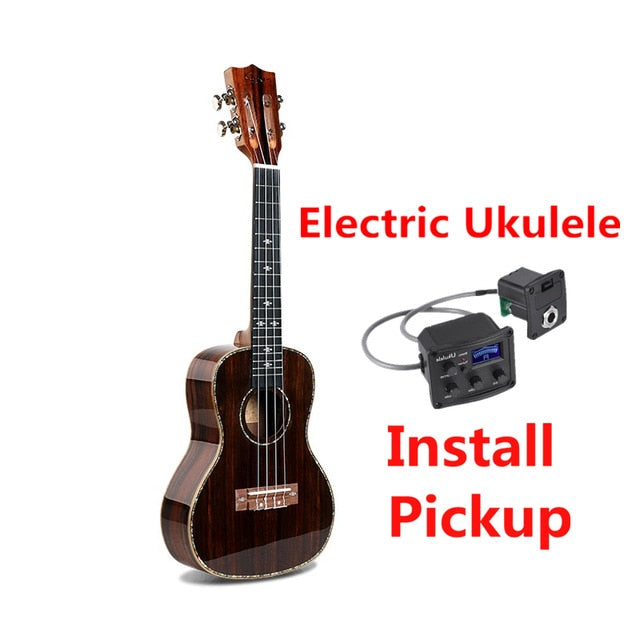 Ukulele 21 24 26 Inches All Ebony Mini Electri Soprano Concert Tenor Acoustic Guitars 4 Strings Ukelele Pickup Travel Guitar