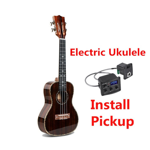 Ukulele 21 24 26 Inches All Ebony Mini Electri Soprano Concert Tenor Acoustic Guitars 4 Strings Ukelele Pickup Travel Guitar
