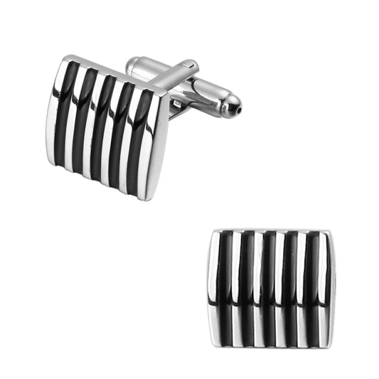 WN New men's French shirt cufflinks, premium enamel, silver square black striped cufflinks.