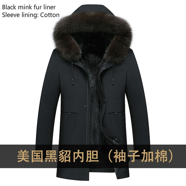 Mens Fur Parka Real Mink Fur Coat Men Winter Jacket Fox Fur Collar Warm Mens Mink Jackets Long Parkas M18D9817173 KJ1547