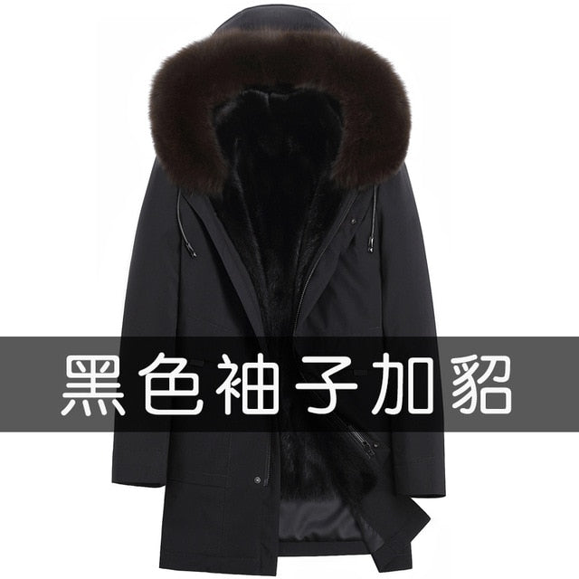 Parka Real Fur Coat Men Natural Mink Fur Liner Winter Mens Mink Coat Hooded Fox Fur Collar Long Parkas 9817173 KJ3105