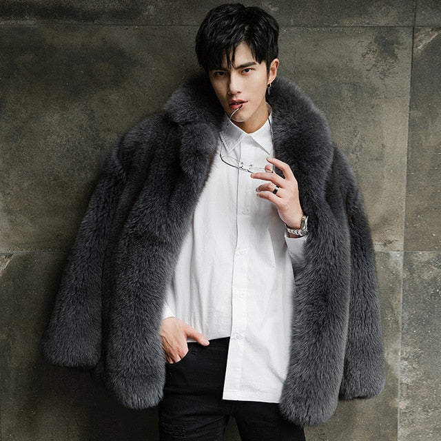 Men Fur Coat 100% Real Fox Fur Jacket Winter Natural Fur Coat and Jacket New Arrival Manteau Homme Hiver 18289-2 KJ1424