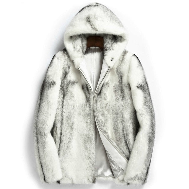 Real Mink Fur Coat Men Warm Winter Jacket Hooded Short Natural Fur White Luxury Coat Mens Mink Jackets KJ1509