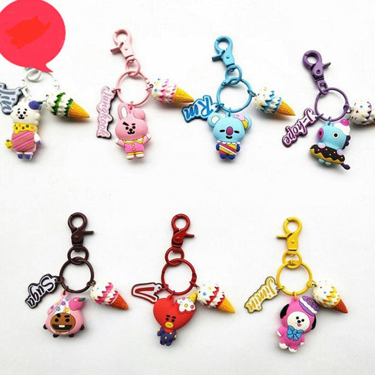 Cartoon Acrylic Key Chains Bag Pendant Fashion Creative BT21 Key Chain Bang-tan Boys K-pop Key Buckle Accessories Gift