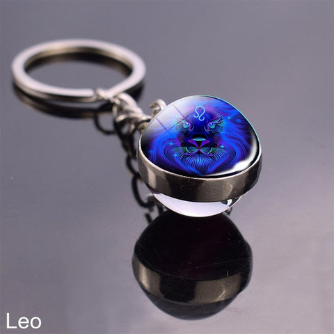 12 Zodiac Sign Keychain Sphere Ball Crystal Key Rings Scorpio Leo Aries Constellation Birthday Gift for Women and Mens