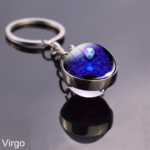 12 Zodiac Sign Keychain Sphere Ball Crystal Key Rings Scorpio Leo Aries Constellation Birthday Gift for Women and Mens