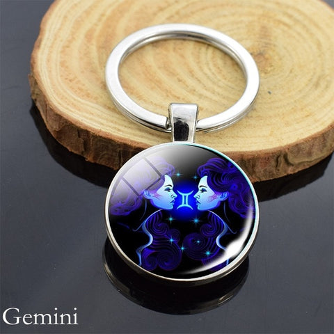 12 Zodiac Sign Keychain Sphere Ball Crystal Key Rings Scorpio Leo Aries Constellation Birthday Gift for Women and Mens