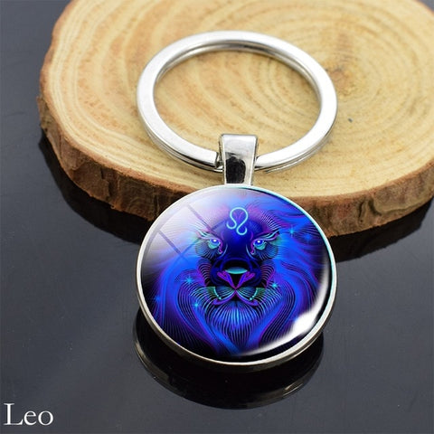 12 Zodiac Sign Keychain Sphere Ball Crystal Key Rings Scorpio Leo Aries Constellation Birthday Gift for Women and Mens