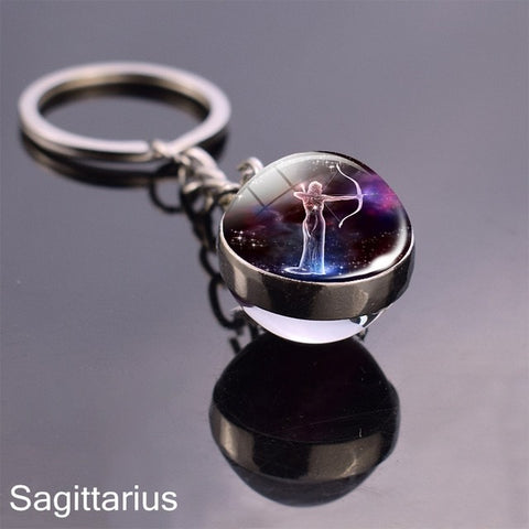 12 Zodiac Sign Keychain Sphere Ball Crystal Key Rings Scorpio Leo Aries Constellation Birthday Gift for Women and Mens