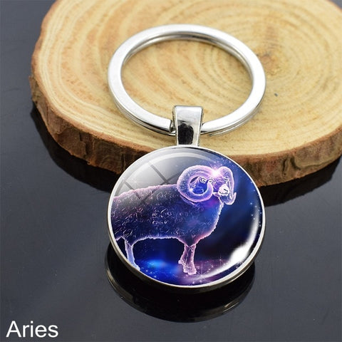 12 Zodiac Sign Keychain Sphere Ball Crystal Key Rings Scorpio Leo Aries Constellation Birthday Gift for Women and Mens