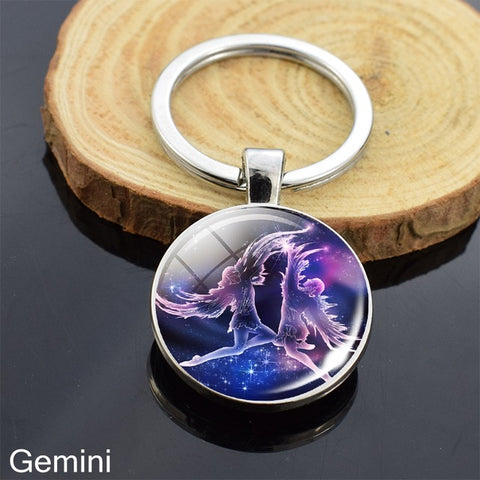 12 Zodiac Sign Keychain Sphere Ball Crystal Key Rings Scorpio Leo Aries Constellation Birthday Gift for Women and Mens