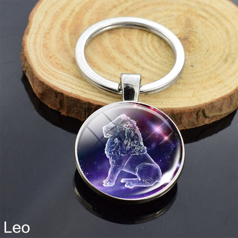 12 Zodiac Sign Keychain Sphere Ball Crystal Key Rings Scorpio Leo Aries Constellation Birthday Gift for Women and Mens