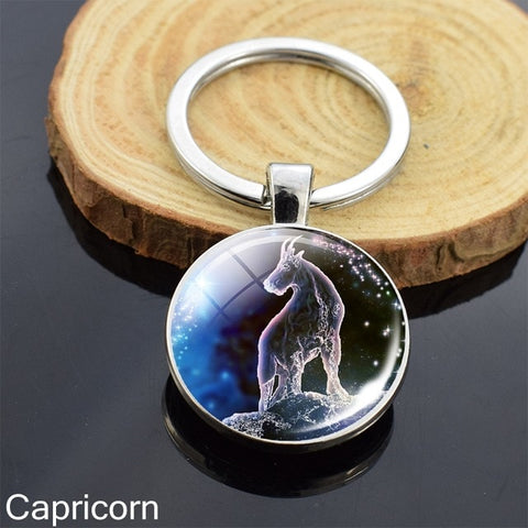 12 Zodiac Sign Keychain Sphere Ball Crystal Key Rings Scorpio Leo Aries Constellation Birthday Gift for Women and Mens