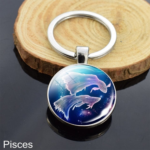 12 Zodiac Sign Keychain Sphere Ball Crystal Key Rings Scorpio Leo Aries Constellation Birthday Gift for Women and Mens