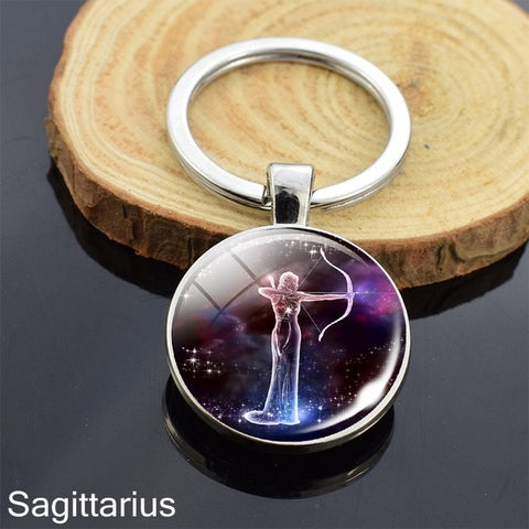 12 Zodiac Sign Keychain Sphere Ball Crystal Key Rings Scorpio Leo Aries Constellation Birthday Gift for Women and Mens