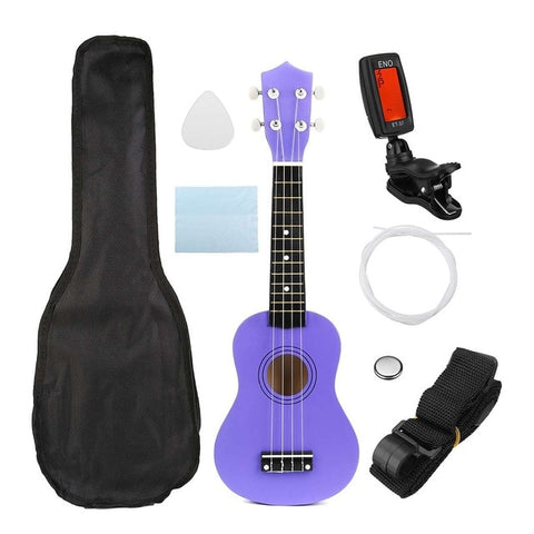 21 inch Ukelele Soprano 4 Strings Hawaiian Spruce Basswood Guitar Musical Instrument Set Kits+Tuner+String+Strap+Bag