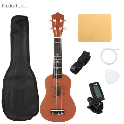 21 inch Ukelele Soprano 4 Strings Hawaiian Spruce Basswood Guitar Musical Instrument Set Kits+Tuner+String+Strap+Bag