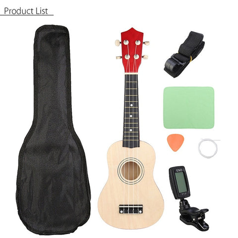 21 inch Ukelele Soprano 4 Strings Hawaiian Spruce Basswood Guitar Musical Instrument Set Kits+Tuner+String+Strap+Bag