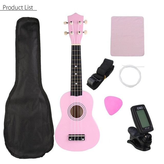 21 inch Ukelele Soprano 4 Strings Hawaiian Spruce Basswood Guitar Musical Instrument Set Kits+Tuner+String+Strap+Bag